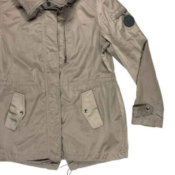 Lauren Ralph Lauren Hooded Utility Jacket Women L Gray Zip Adjustable Waist Coat - Picture 4 of 16